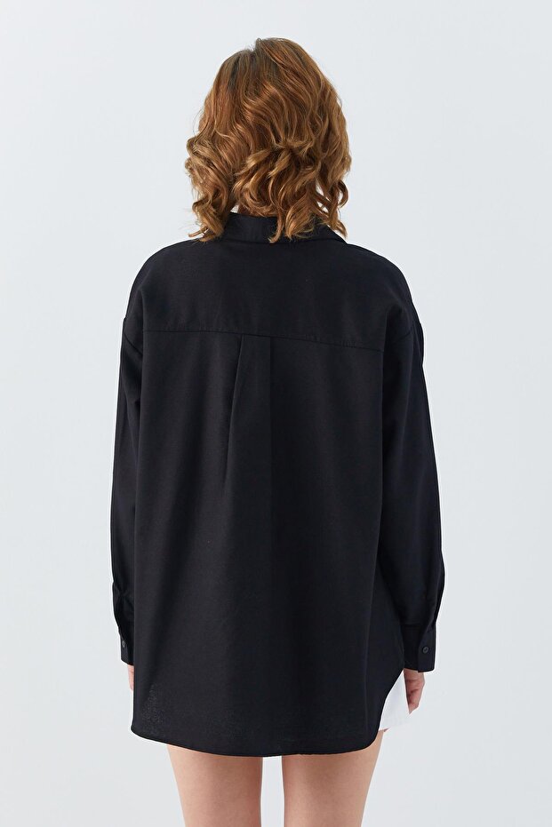 4621 Kadın Arkası Pileli Basic Gömlek Siyah - 6
