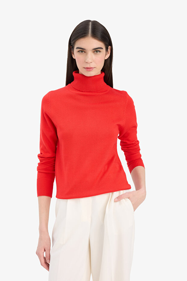 Regular Fit Soft Textured Turtleneck Basic Plain Knitwear Sweater H1651Az24Wn - 3
