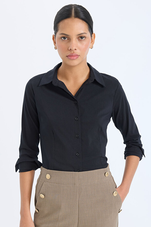 Regular Fit Shirt Collar Bengaline Long Sleeve Shirt I5278Az22Au