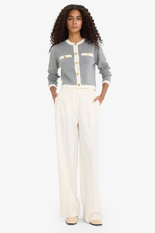 Regular Fit Bisiklet Yaka Düğmeli Basic Düz Triko Hırka C1482ax24wn - 2