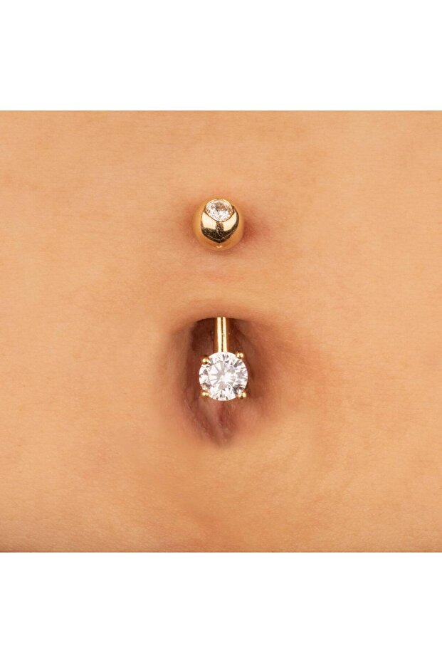 14 Ayar Altın Tek Taşlı Göbek Piercing - 2