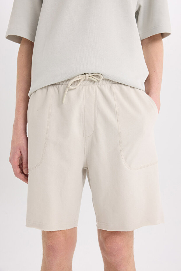 %100 Pamuk Slim Fit Dar Kesim Dar Paça Cepli Basic Düz Şort B8673ax24sm - 6