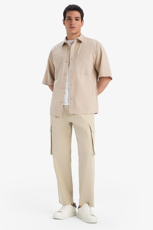 %100 Pamuk Wide Leg Bol Rahat Kesim Kargo Cepli Keten Görünümlü Yazlık Pantolon B9407ax25sp - 3