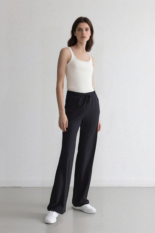 Wide Leg Geniş Paça Esnek Belli Bağcıklı Basic Düz Palazzo Pantolon C5628ax25sp - 2