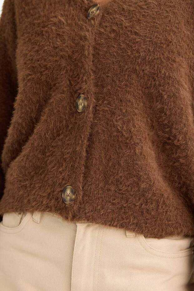 Oversize Fit V Yaka Hırka - 5