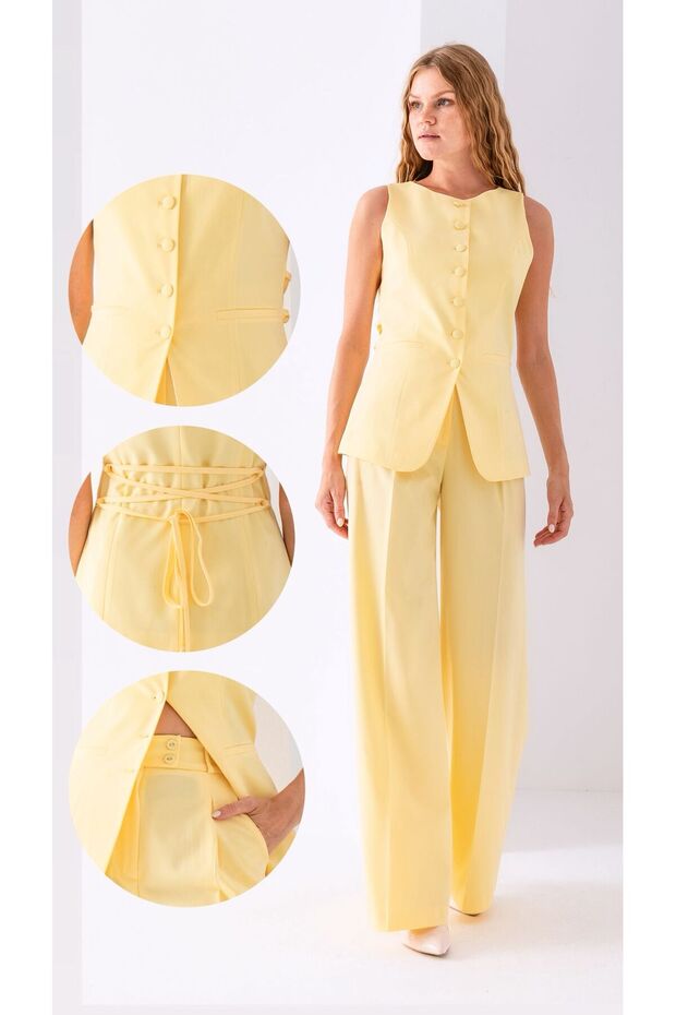 Back Tie Detailed Vest Double Suit