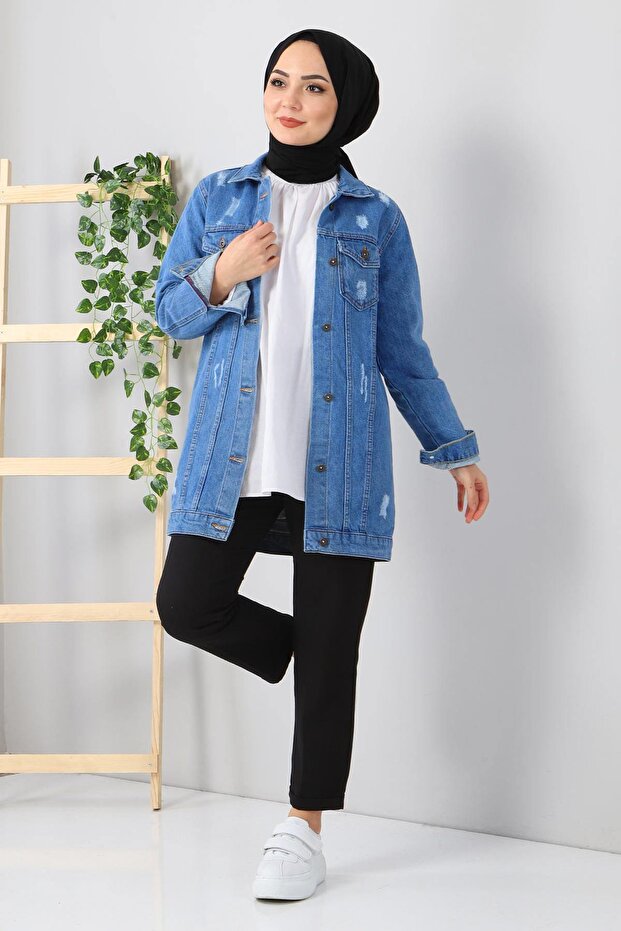 سترة الدنيم بأزرار زرقاء 6009 - 1