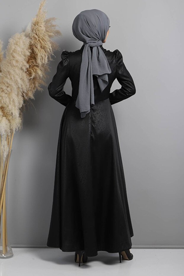 Stoned Burning Patterned Abendkleid Schwarz 11404 - 5