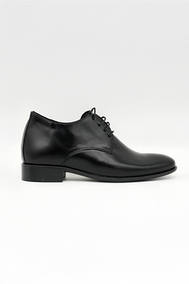 Alfa 100% Leather Black Groom's Shoes Men's Shoes 7 cm Hidden Heels Height Increase (Hand Made)
