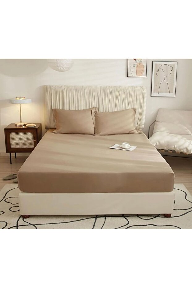 مجموعة ملاءات مطاطية مزدوجة |   قهوة - 2