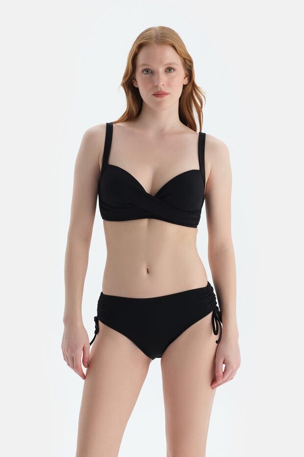 Black Side Gathered Bikini Bottom - 4