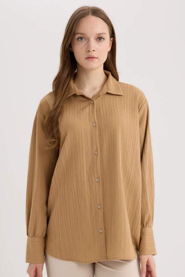 Regular Fit Basic Düz Uzun Kollu Gömlek Tunik E1628AX25SP - 5