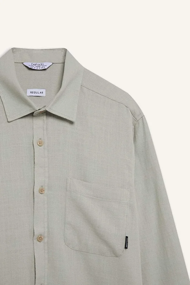 %100 Pamuk Regular Fit Basic Düz Uzun Kollu Gömlek D7079AX25SP - 8