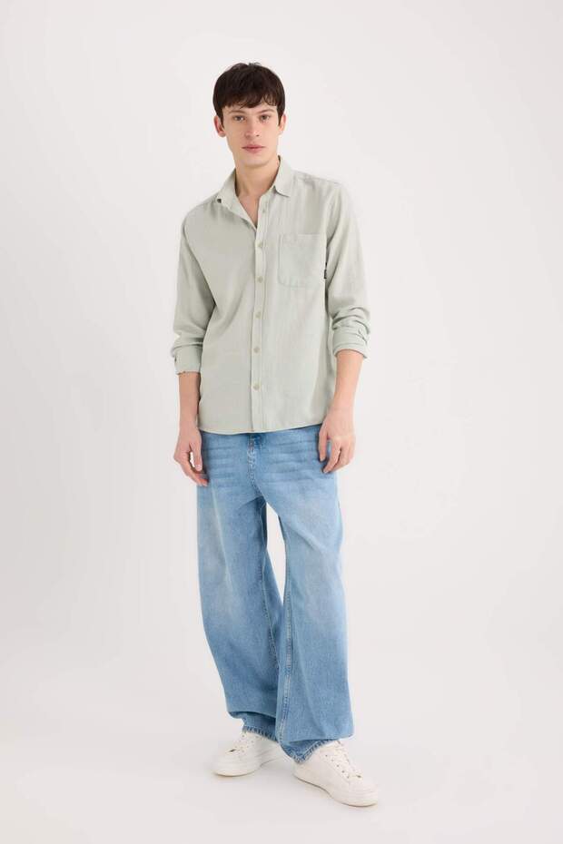 %100 Pamuk Regular Fit Basic Düz Uzun Kollu Gömlek D7079AX25SP - 2