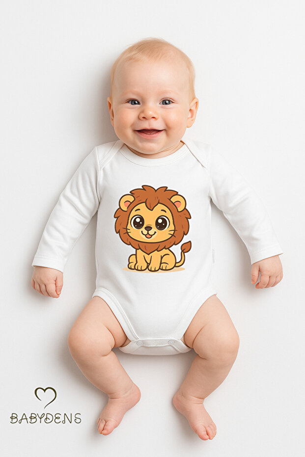 100% Cotton Long Sleeve Snap Fastener Baby Bodysuit with Cute Animal Figures, Comfortable Fit, Cute Patterned Bodysuit