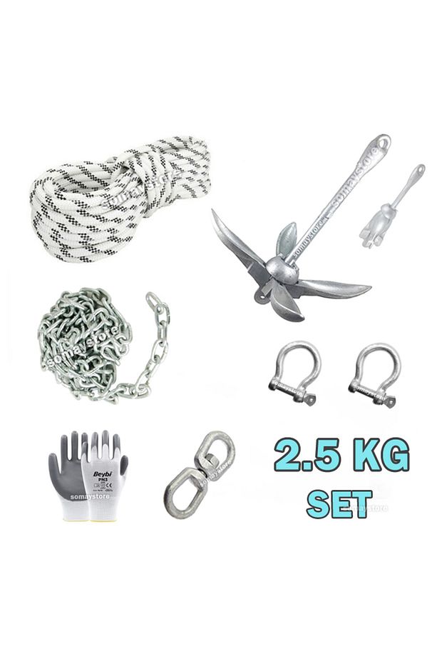 Tekne ve Şişme Bot İçin Hazır Çapa Seti 2.5Kg Şemsiye Çapalı - 3