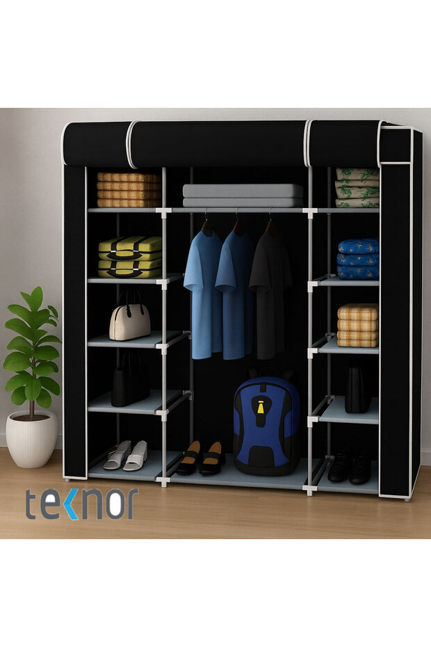 Siyah Çift Yandan Raflı Bez Dolap - 1