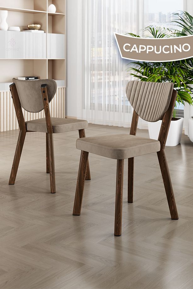 Exve Serisi 80x132 Açılabilir Barok Ahşap Desen Masa Takımı ve 4 Cappucino Sandalye - 4