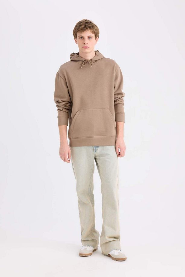 Regular Fit Kapüşonlu Kanguru Cepli İçi Yumuşak Tüylü Basic Düz Sweatshirt X8283AZ25SP - 2