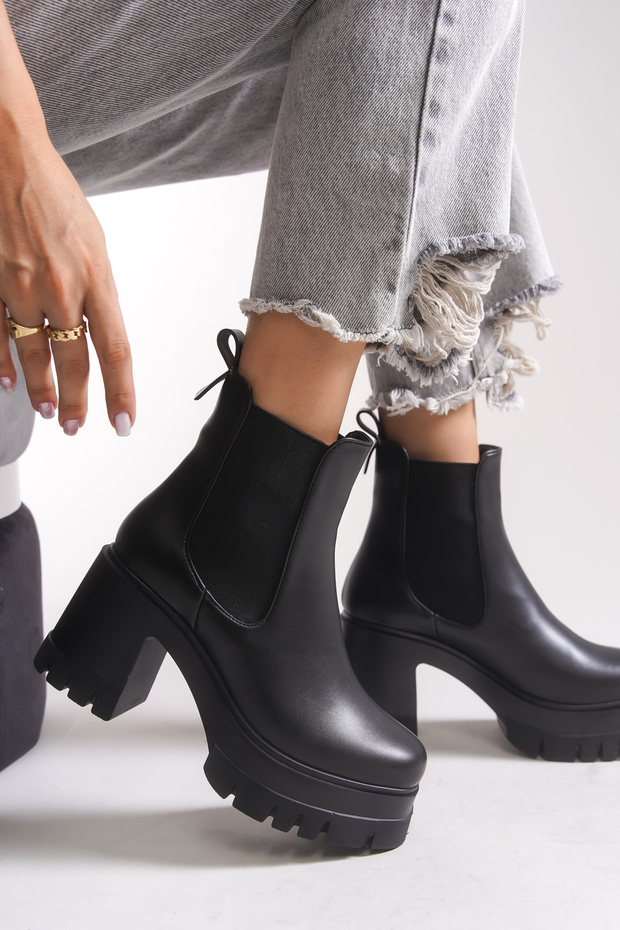 Kadın Topuklu Bot Siyah Cilt - 5