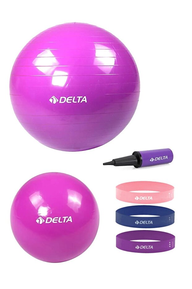 55 cm and 20 cm 2 Pilates Balls, 3-Piece Squat Band Pump, 6-Piece Set, Suitable for 140 cm - 159 cm Height Range