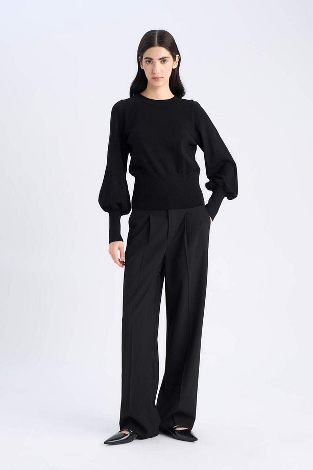 Regular Fit Bisiklet Yaka Basic Düz Triko Kazak F0542AX24CW - 2