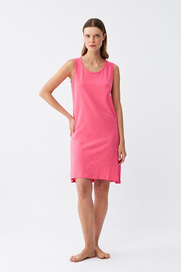 Women's Thick Strap Combed Cotton Nightgown Fuchsia 14001