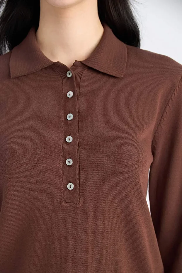 Regular Fit Polo Yaka Basic Düz Triko Kazak D6259AX25SP - 5