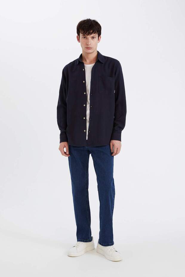 %100 Pamuk Regular Fit Basic Düz Uzun Kollu Gömlek D7079AX25SP - 2