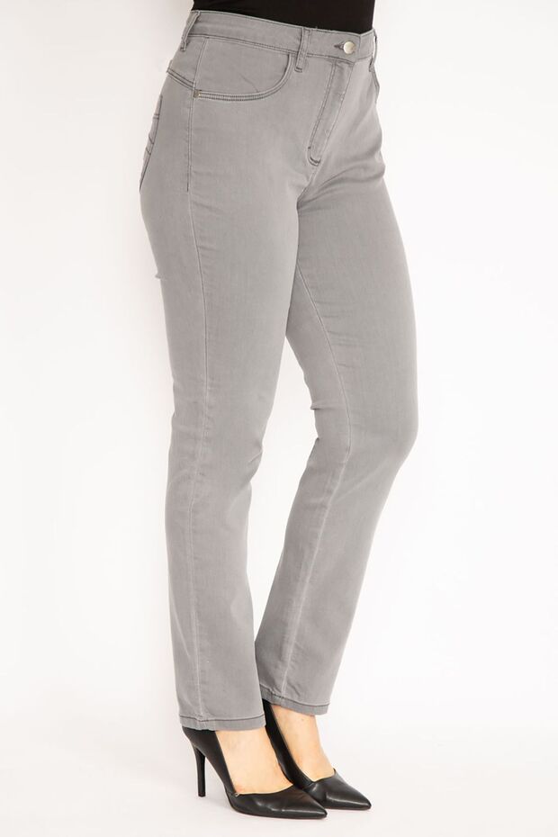 Women's Large Size Gray 5 Pocket Lycra Denim Trousers 65n35151