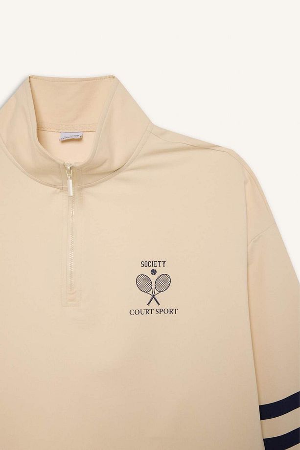 DeFactoFit Oversize Geniş Kalıp Yarım Fermuarlı Baskılı Sporcu Sweatshirt D7132AX25SP - 8