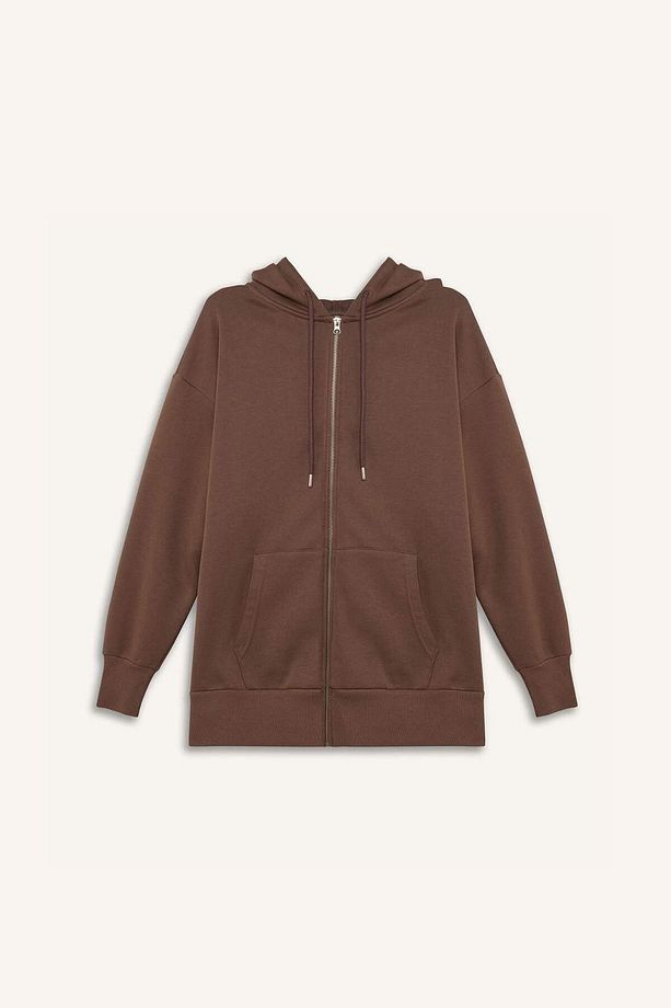 Oversize Geniş Kalıp Kapüşonlu Cepli Basic Düz Fermuarlı Sweatshirt V4233AZ25SP - 7