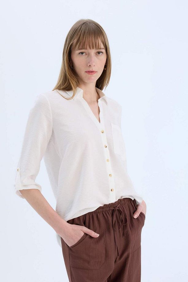 Regular Fit Basic Düz Uzun Kollu Gömlek M9407AZ25SP - 1