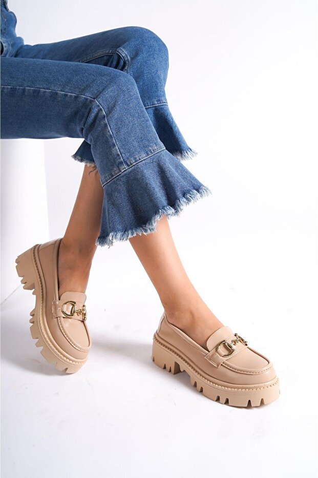 Mb1180-N Thick Sole Nude Buckle Women's College Loafer