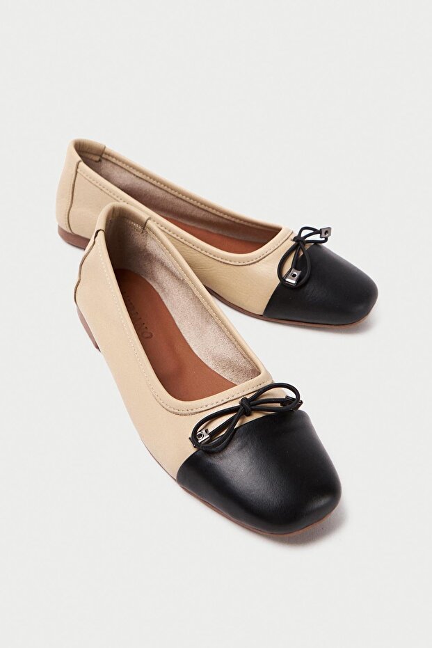Mubiano Genuine Leather Collection Women's Ballerinas Beige -Mcmng2277-Bj