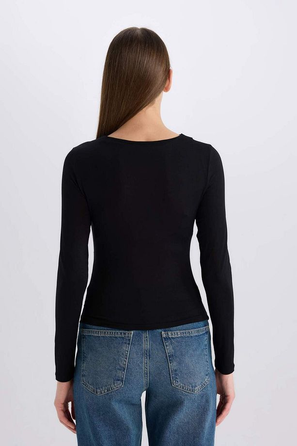 Slim Fit Dar Kesim Bisiklet Yaka Basic Düz Soft Touch Uzun Kollu Tişört E5884AX25SP - 6