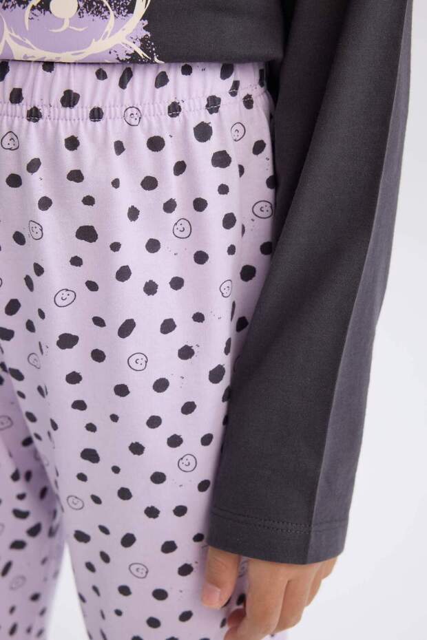 Kız Çocuk Pijama Takımı Baskılı Uzun Kollu Üst Beli Lastikli Desenli Uzun Alt E0532A825SP - 6