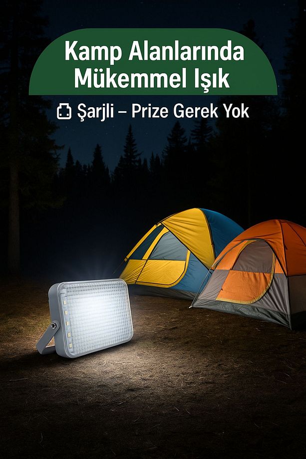 Dış Mekan ve Kamp İçin USB İle Şarj Olan 4 Farklı Işık Modlu Güçlü Projektör Lamba 100W 2400 Mah - 7
