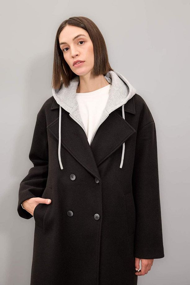 Regular Fit Kaşe Kaban Kapüşonlu Düğmeli D4184AX24WN - 4