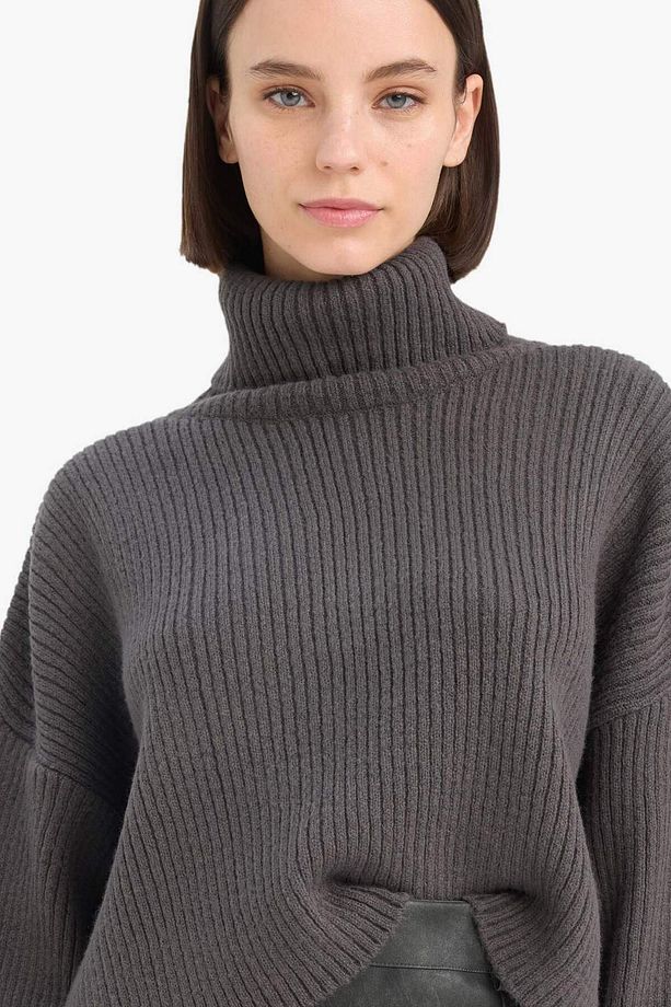 Oversize Geniş Kalıp Balıkçı Yaka Triko Kazak L0986AZ24CW - 1
