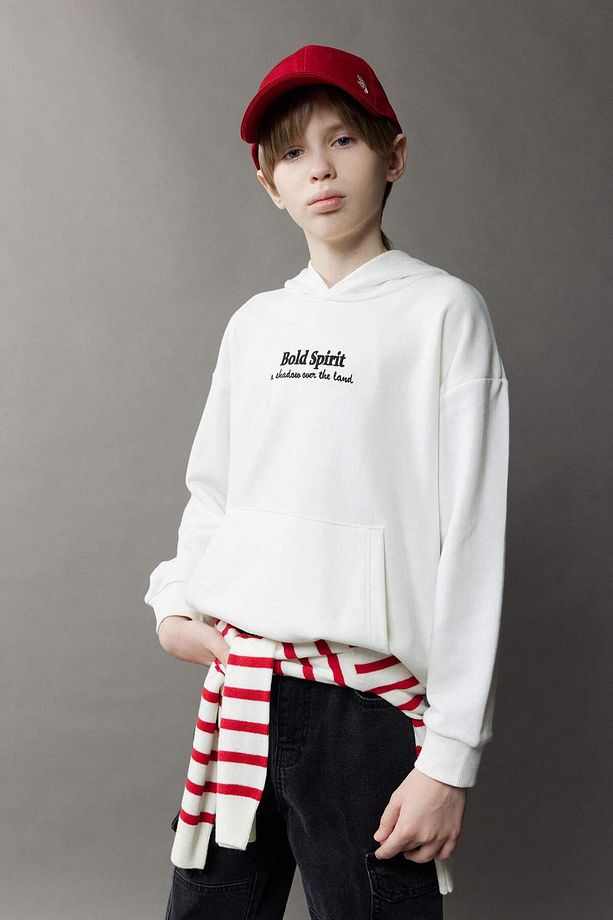 Erkek Çocuk Oversize Geniş Kalıp Kapüşonlu Nakışlı Sweatshirt D8498A825SP - 3