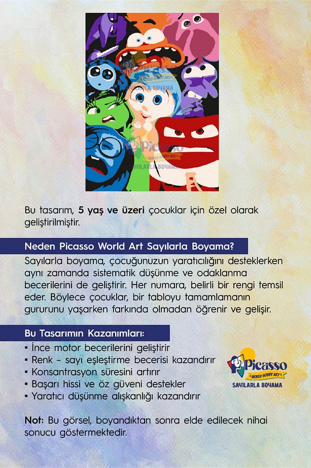 Çocuk Sayılarla Boyama Numaralı Tuval Seti Fırça Boya Dahil 30x40 Cm Ters Yüzün Duyguları - 4