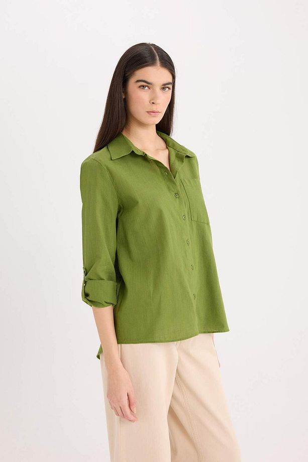 Regular Fit Basic Düz Cepli Uzun Kollu Gömlek W7734AZ25SP - 4