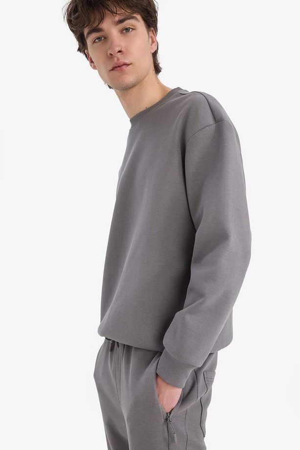 Boxy Fit Bisiklet Yaka Basic Düz Pike Sweatshirt E1519AX25SP - 4