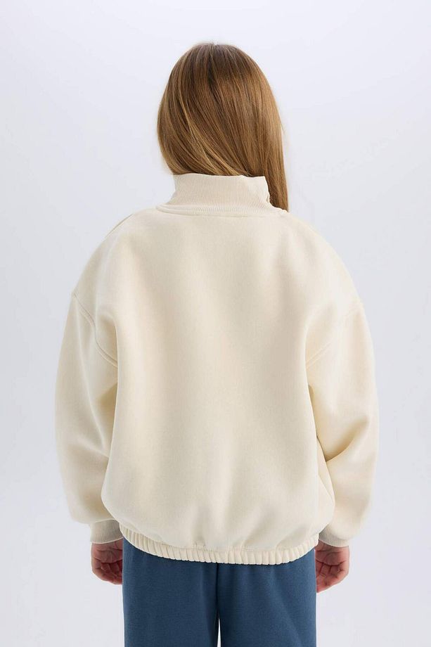 Kız Çocuk Oversize Geniş Kalıp Yarım Fermuarlı Basic Düz İçi Yumuşak Tüylü Sweatshirt D6184A824WN - 6