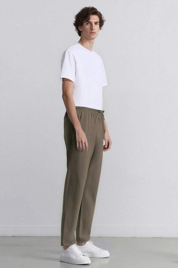 %100 Pamuk Regular Fit Normal Kesim Yazlık Dokuma Kanvas Jogger Pantolon D6260ax25sp - 3