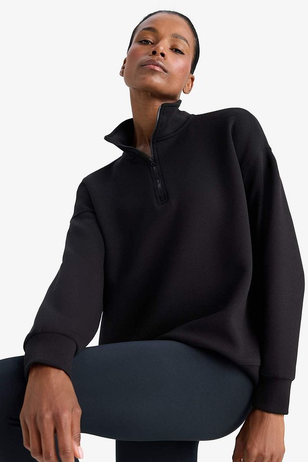 DeFactoFit Oversize Geniş Kalıp Dik Yaka Sporcu Sweatshirt D3796AX24WN - 1