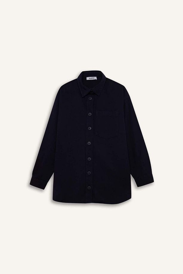 Relax Fit Basic Düz Gabardin Uzun Kollu Gömlek Tunik A6474AX24WN - 6