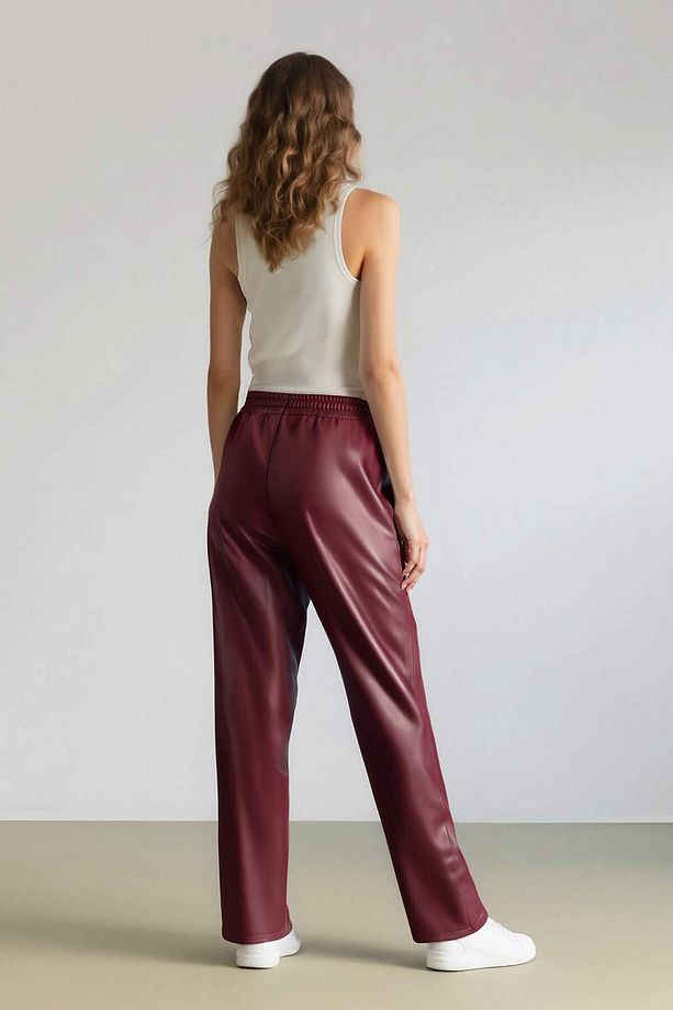 Jogger Cepli Yüksek Bel Standart Paça Suni Deri Pantolon V8072AZ24WN - 6