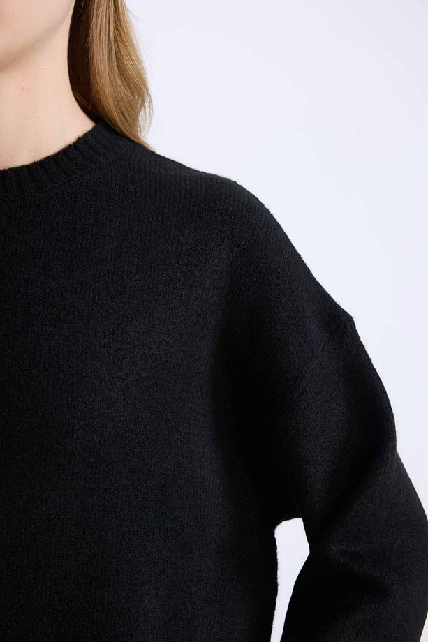 Oversize Geniş Kalıp Bisiklet Yaka Basic Düz Kırmızı Triko Kazak D9518AX24WN - 4